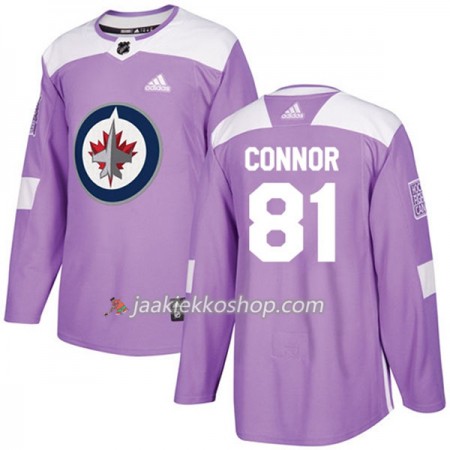 Miehille NHL Winnipeg Jets Pelipaita Kyle Connor 81 Adidas 2017-2018 Violetti Fights Cancer Practice Authentic